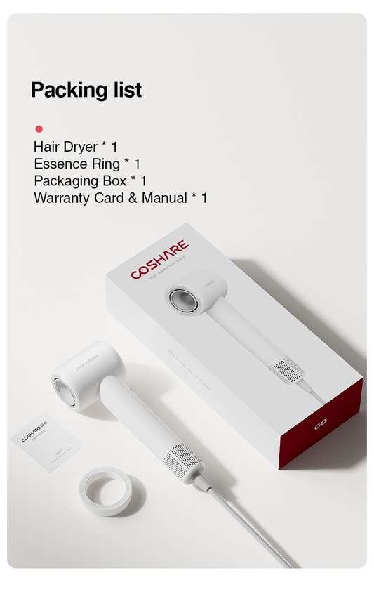 Coshare HD10E Pearl White-föhn-Haardroger met ionische technologie - 3 warmtestanden